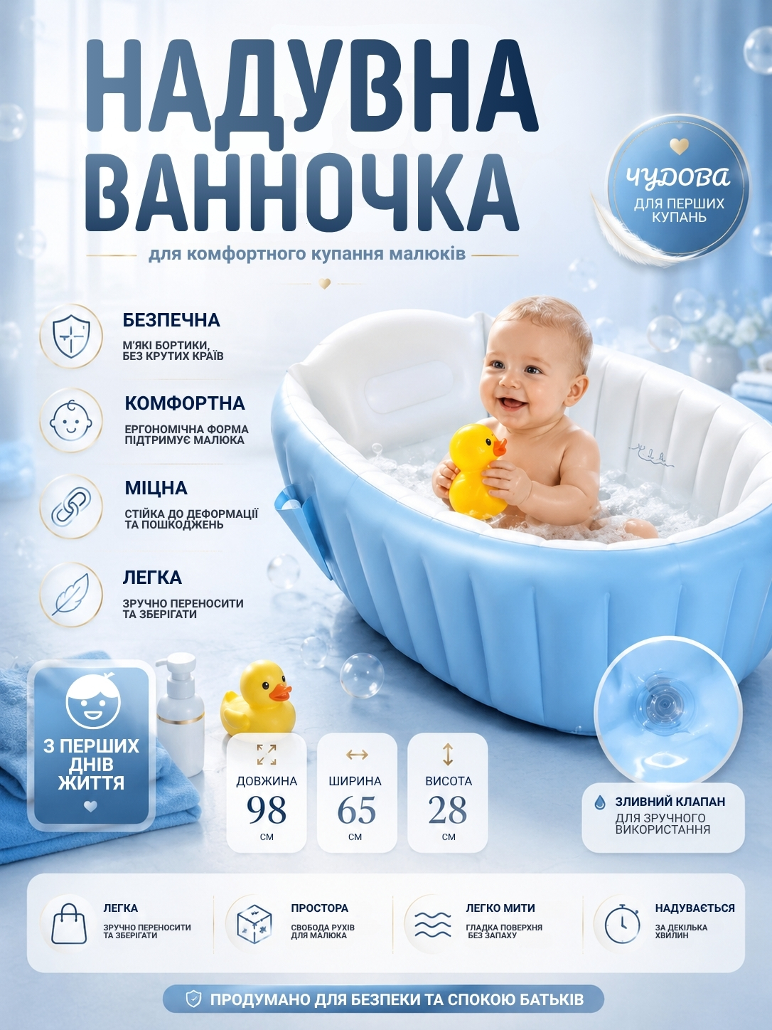 Надувна ванночка для купання малюків